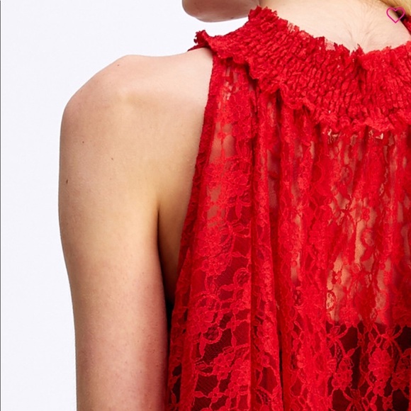 Red lace mock- neck top - Picture 6 of 6